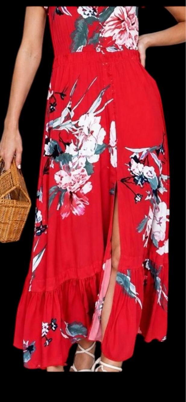 Jaase Carmen maxi dress Red Floral-Boho-Women Sz XS-EUC-1134